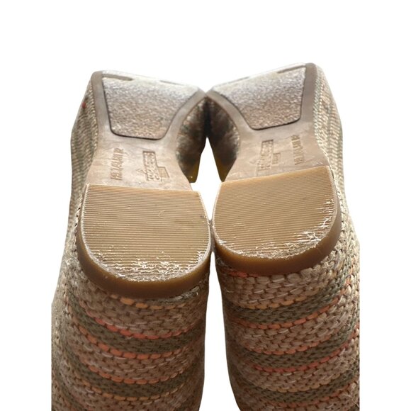 FERGALICIOUS Yellow Sandals Flutter Peep-Toe Espadrille Wedge Ankle Strap 7.5 - Picture 13 of 13